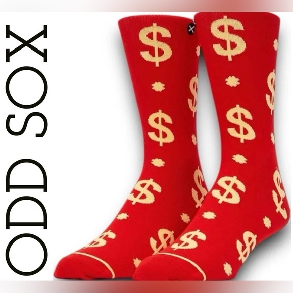 Odd Sox Other - ❤️Odd Sox - Lucky Money Crew Socks - Size 8-12 - One Size Fits Most - Red